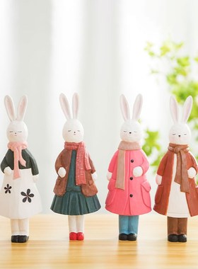 手工木雕公主兔创意摆件家居客厅桌面摆设装饰可爱小兔子