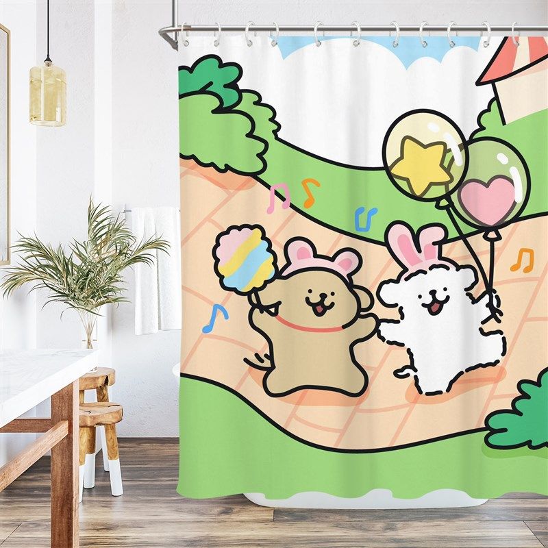 可爱线条小清新浴帘加厚防水浴室卫生间干湿分离,家庭/个人清洁工具,浴帘,淘宝优惠券,粉丝福利购,淘宝优惠卷