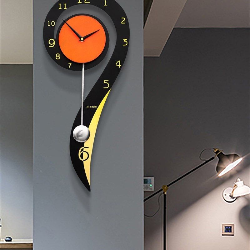 问号田园创意静音摇摆钟表时尚客厅挂表可爱个性装饰家用石英挂钟