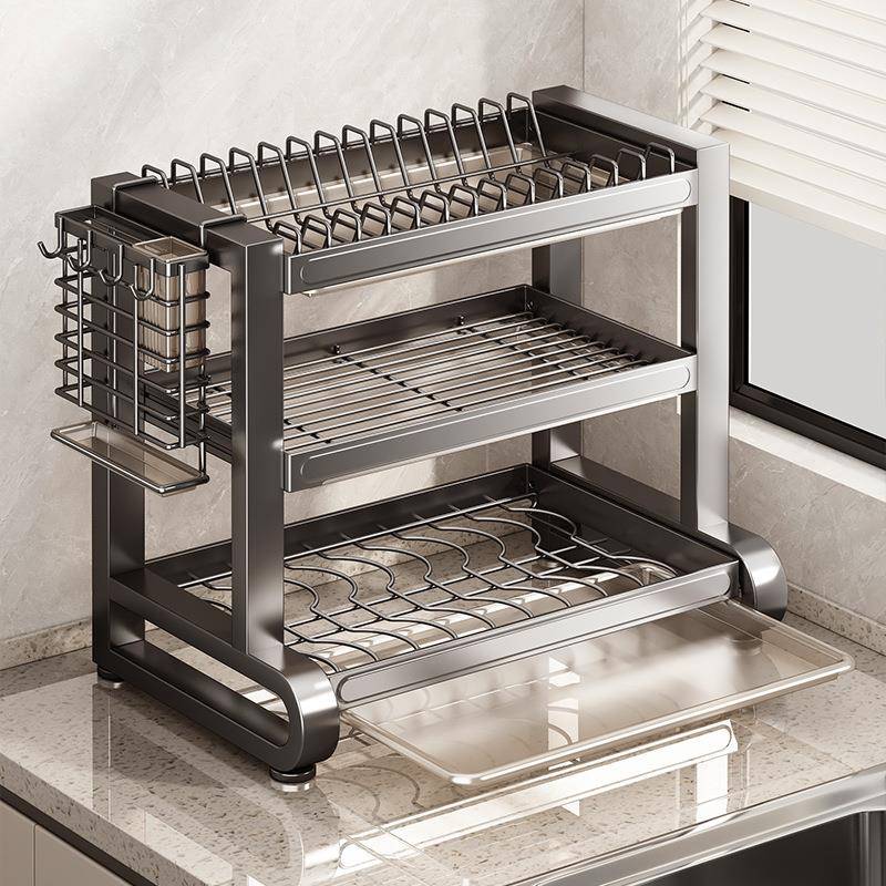 碗碟收纳架304不锈钢沥水架家用多层碗架厨房置物架放碗盘筷碗柜