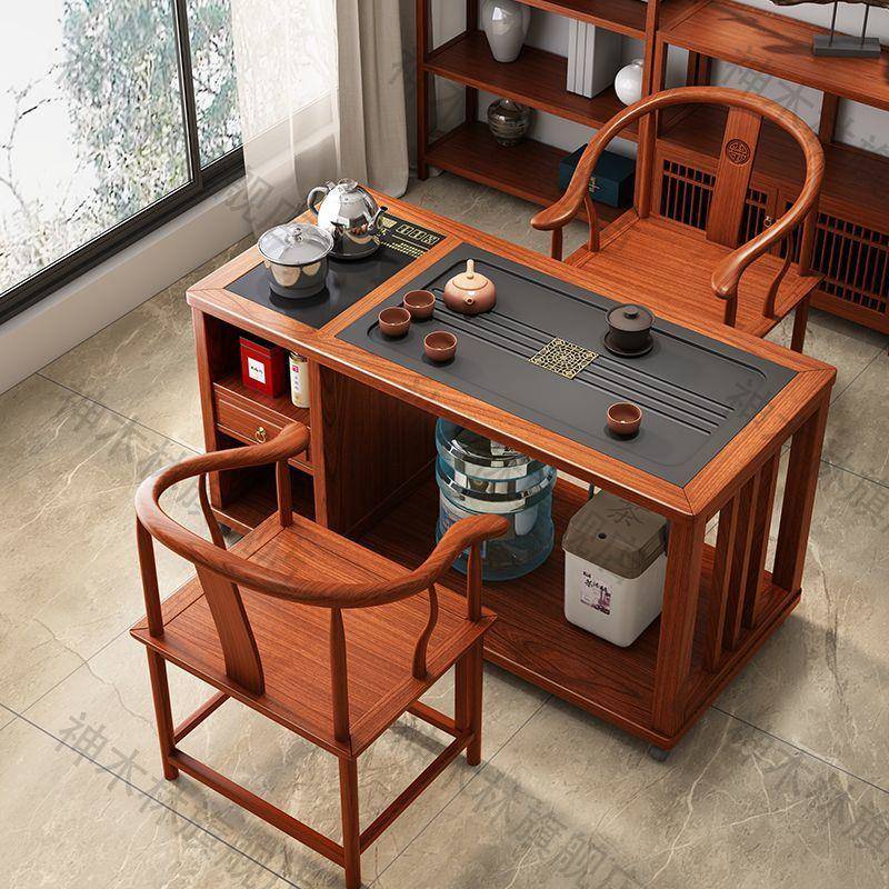 2025年新款可移动阳台茶桌椅组合带轮全实木茶桌小户型台泡茶连锁