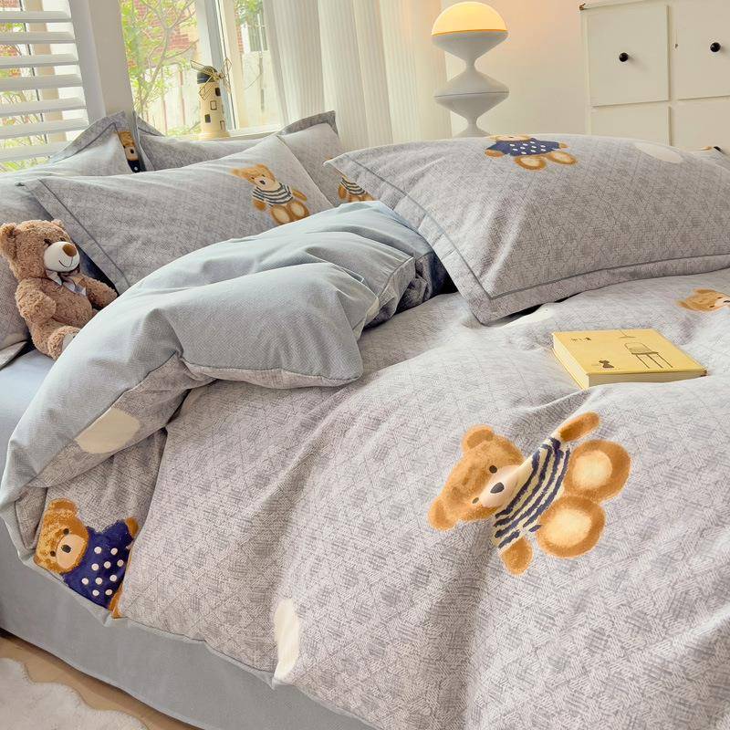 A类纯棉磨毛四件套100全棉床单被套床笠床上用品宿舍三件套被罩