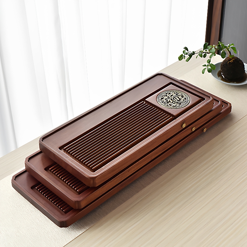 【折扣价】花梨木茶盘客厅家用整块实木茶台排水电木茶盘小号储水