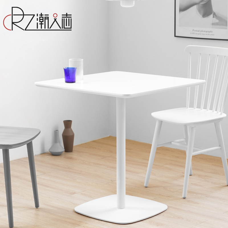北欧实木餐桌家用简约休闲小方桌奶茶店咖啡桌椅组合洽谈正方形桌
