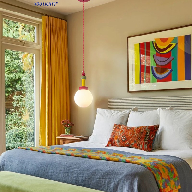 由灯记孟菲斯法式中古风主卧室小吊灯简约儿童房彩色床头吊灯