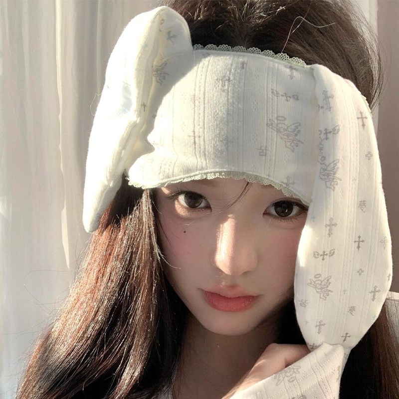 甜美少女兔耳朵花边眼罩卡通ins风卡通可爱睡觉遮光眼罩睡眠学生