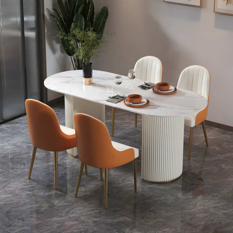 餐厅岩板餐桌现代简约轻奢风桌椅小户型椭圆形饭桌组合2023年新款