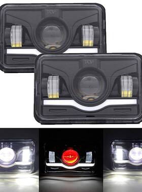 新款45W4x6英寸led方形大灯远近光一体带红色恶魔眼DRL