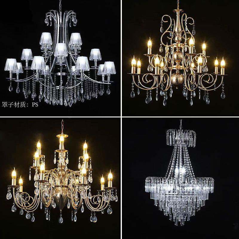 婚礼堂吊灯铁艺道具电镀银色婚庆道具水晶吊顶装饰灯水晶链吊灯