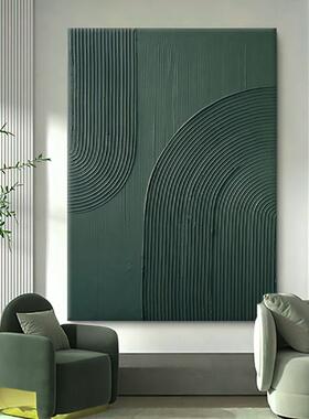纯手绘玄关抽象绿色厚肌理油画轻奢客厅竖版高级感无框装饰挂画