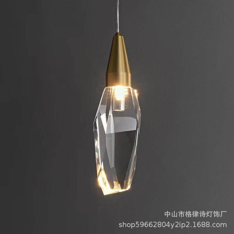 新款全铜水晶不规则冰凌小吊现代简约轻奢卧室客厅餐厅吧台吊灯