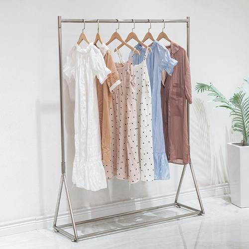 不锈钢服装店挂衣架银色落地式女装店货架童装店侧挂陈列架服装