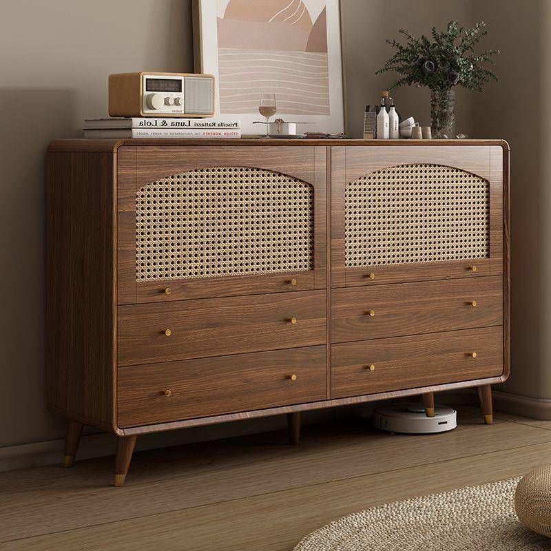 全实木斗柜藤编新中式储物柜子卧室抽屉柜子置物柜多层抽屉式斗柜