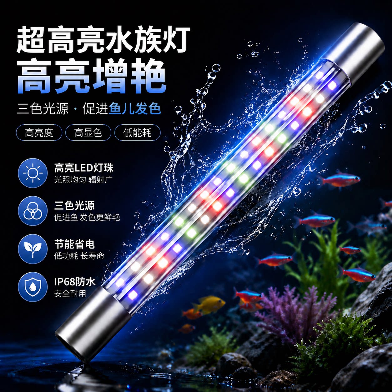 亿丹LED鱼缸灯防水三色变光增艳图片