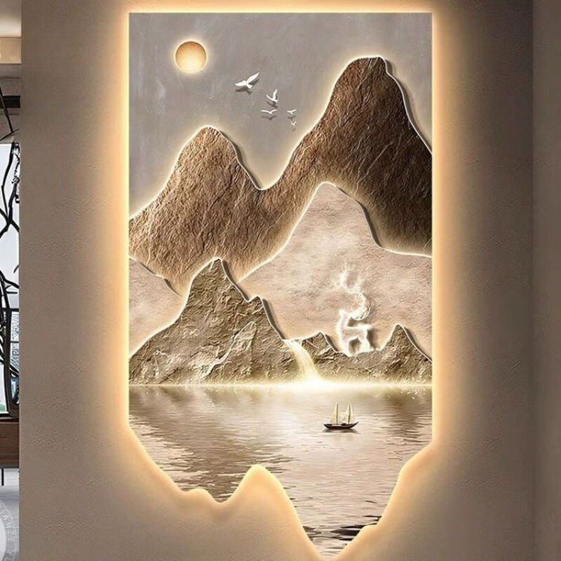 走廊有新款靠山过道竖中式客厅新流水灯光玄关挂画背装饰画款生财