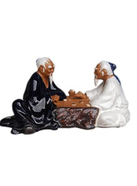假山盆景陶瓷人台二人对棋下棋围棋雅趣摆件家居书桌物屏风装饰品