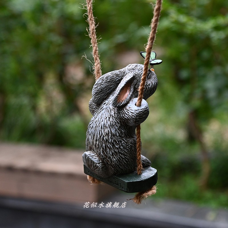 花园装饰兔子秋千墙面装饰壁挂挂件可爱动物墙饰复古吊件阳台布置