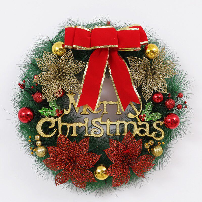 圣诞花环藤号门挂圣诞品装饰节大圈红蝴蝶结橱窗藤条场景装饰布置