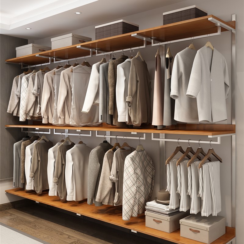 金属衣柜5新款爆款家用卧室全实木定制钢架壁挂式衣帽间开放式