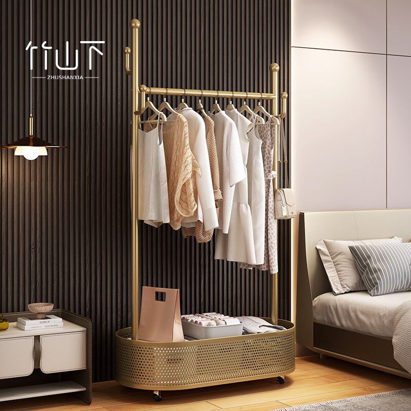 轻奢衣帽架落地卧室客厅家用可移动金属挂衣架多功能收纳架