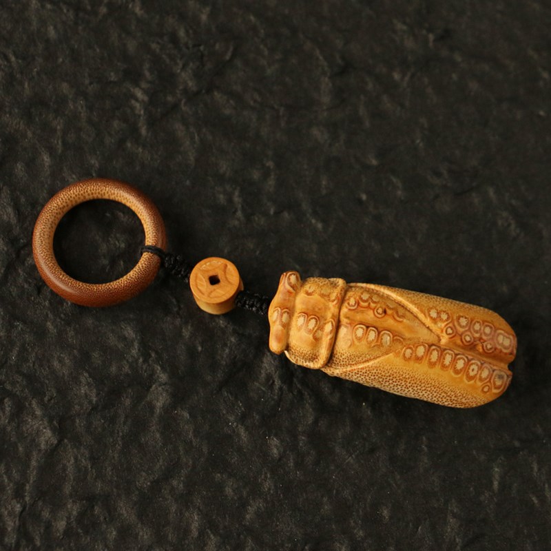 精品纯手工雕刻天然满钉老竹根知了小挂件竹雕一鸣小吊坠