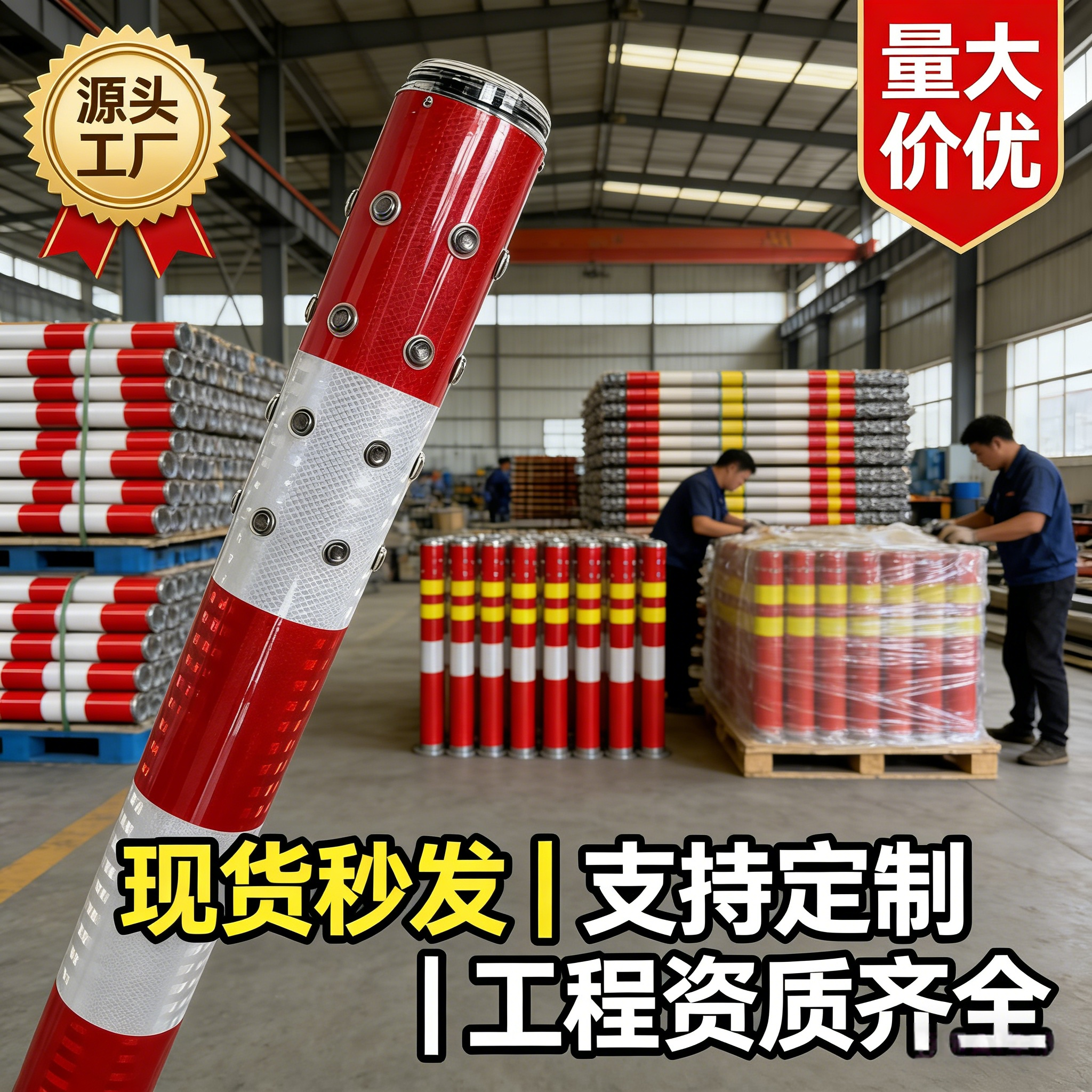 太阳能警示灯柱路障路桩固定活动防撞柱加厚超强反光隔离钢管柱