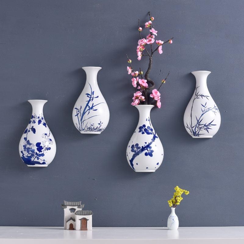 新中式壁挂花瓶墙面装饰挂件入户过道客厅装饰品墙上陶瓷花盆墙壁