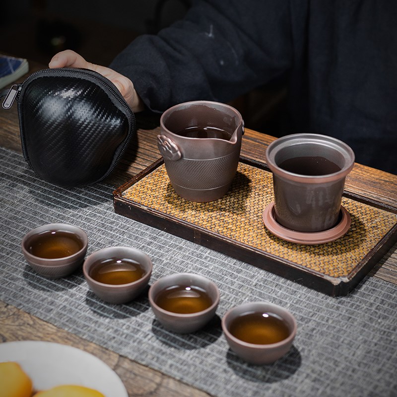 紫砂旅行茶具一壶四杯套装快客杯式出差茶壶旅游陶瓷高端泡器