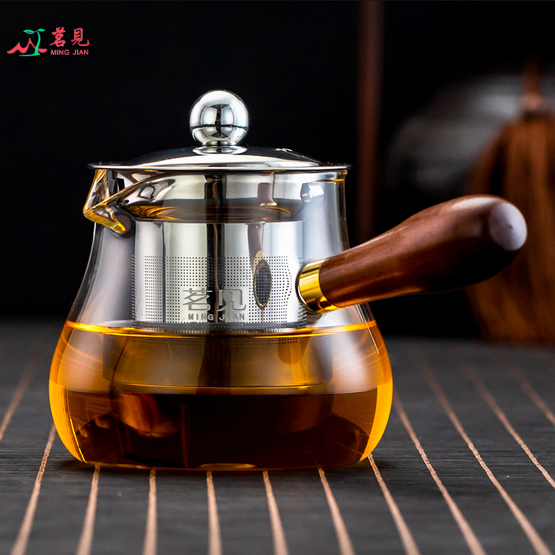 茗见新款磨砂提式加厚玻璃壶侧把煮日式泡茶器小号花茶茶具