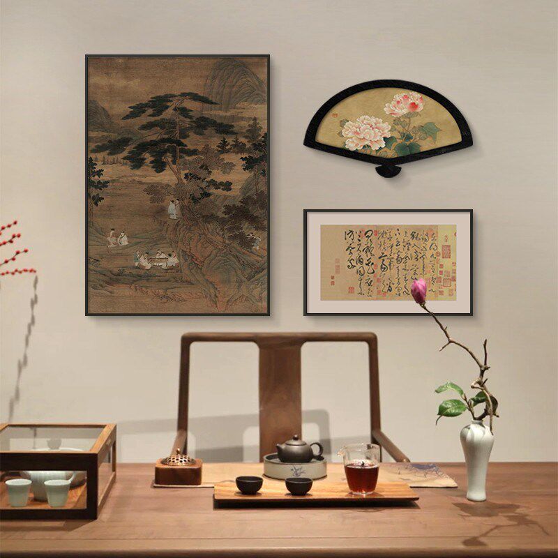 背美学组合画新中式茶室宋景墙饰装房中国风挂画客厅壁画