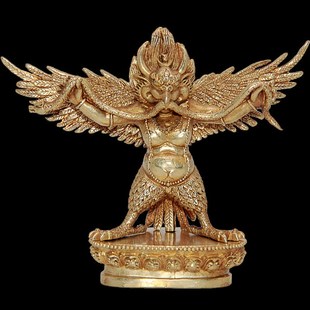 藏密坊 慧宝黄铜大鹏金翅鸟佛堂桌面摆件供品高9cm汽车摆放民族风