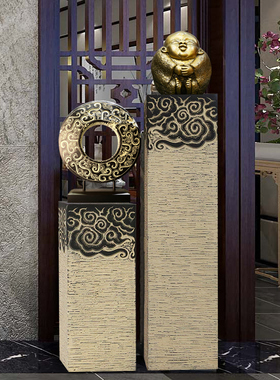 中式祥云柱子客厅玄关过道落地摆件家居饰品招财仿古装饰底座