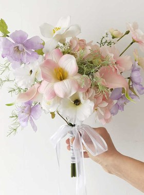 ns风唯美紫色粉色手捧花束仿真花 新娘领证婚礼摄影拍照家居摆放