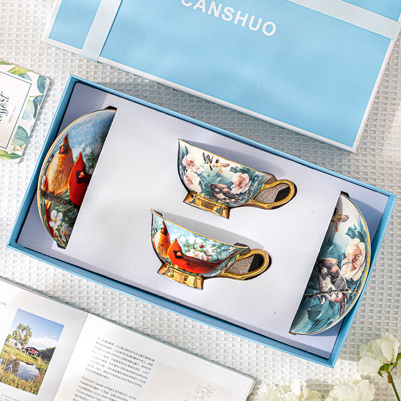 CANS礼UO杯碟套档陶瓷咖啡高装精致装轻奢结婚H物