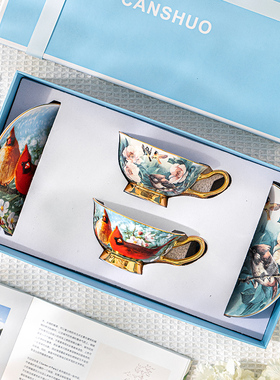 CANS礼UO杯碟套档陶瓷咖啡高装精致装轻奢结婚H物