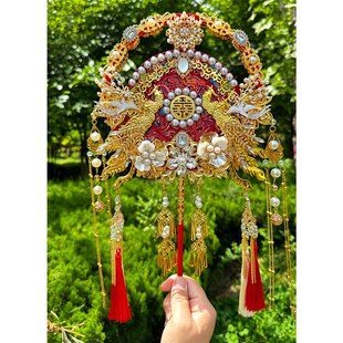 红色金色双色秀扇新娘结喜Y材料手工扇子团禾婚扇成品