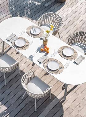 户外休闲餐桌椅组合室外露台岩板桌子庭院藤椅阳光房别墅藤编家具