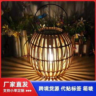 太阳能仿藤编灯笼复古花园装饰氛围吊灯蜡烛灯TEMU爆款灯笼