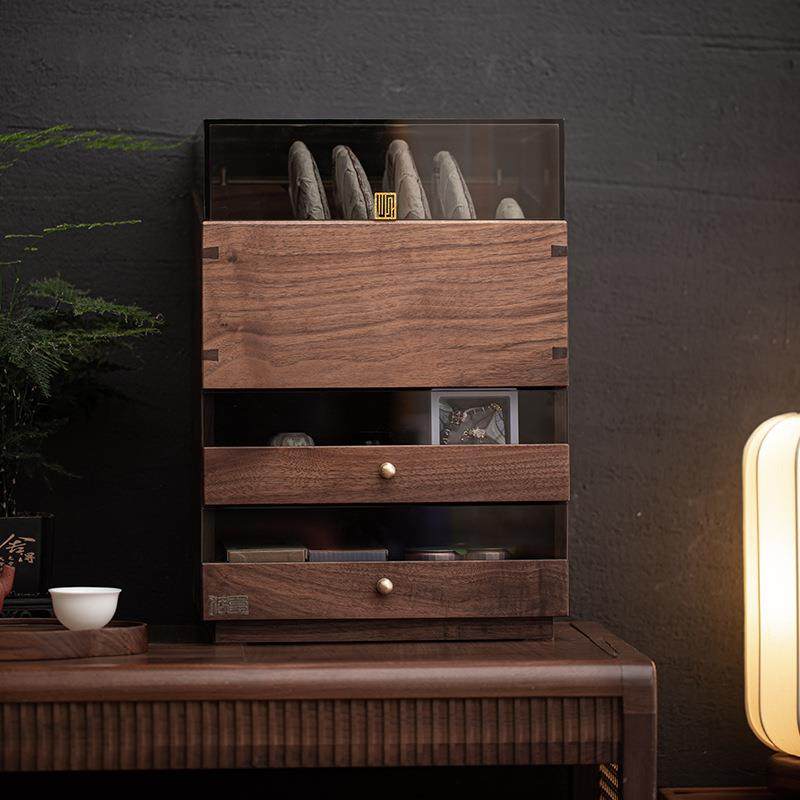 胡桃木中式多层收纳柜桌面储物抽屉式台面防尘柜置物架茶饼收纳盒,包装,五金配件包装,淘宝优惠券,粉丝福利购,淘宝优惠卷