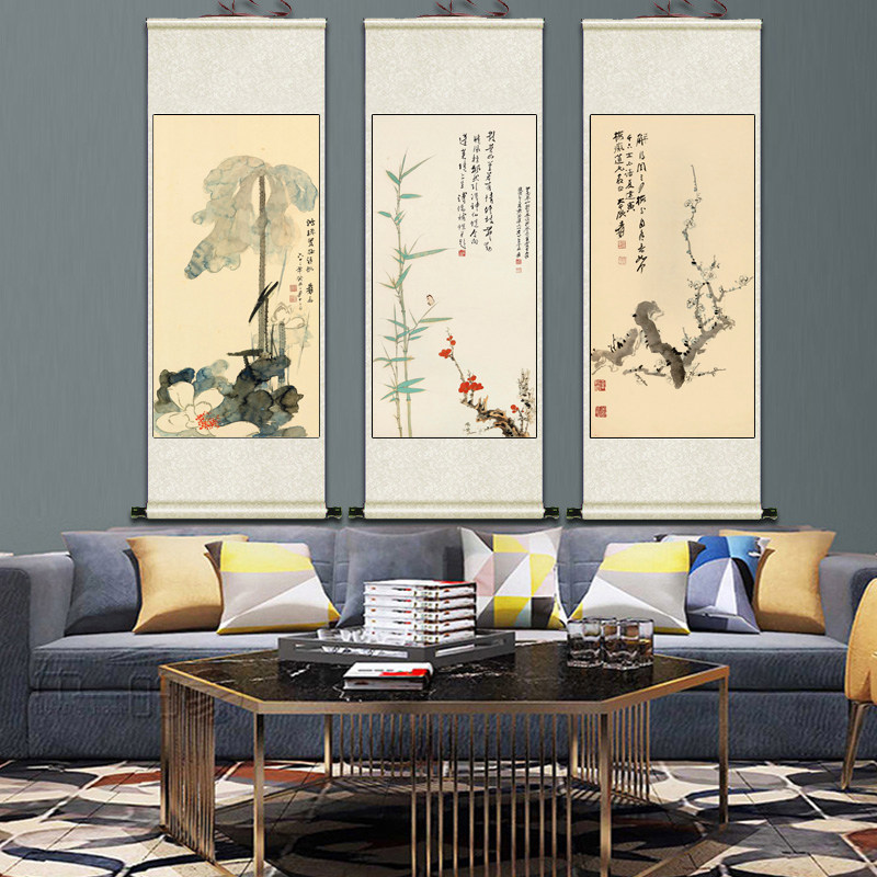 事事花鸟画柿子宣纸挂房国画玄关装饰画兰花丝绢卷轴