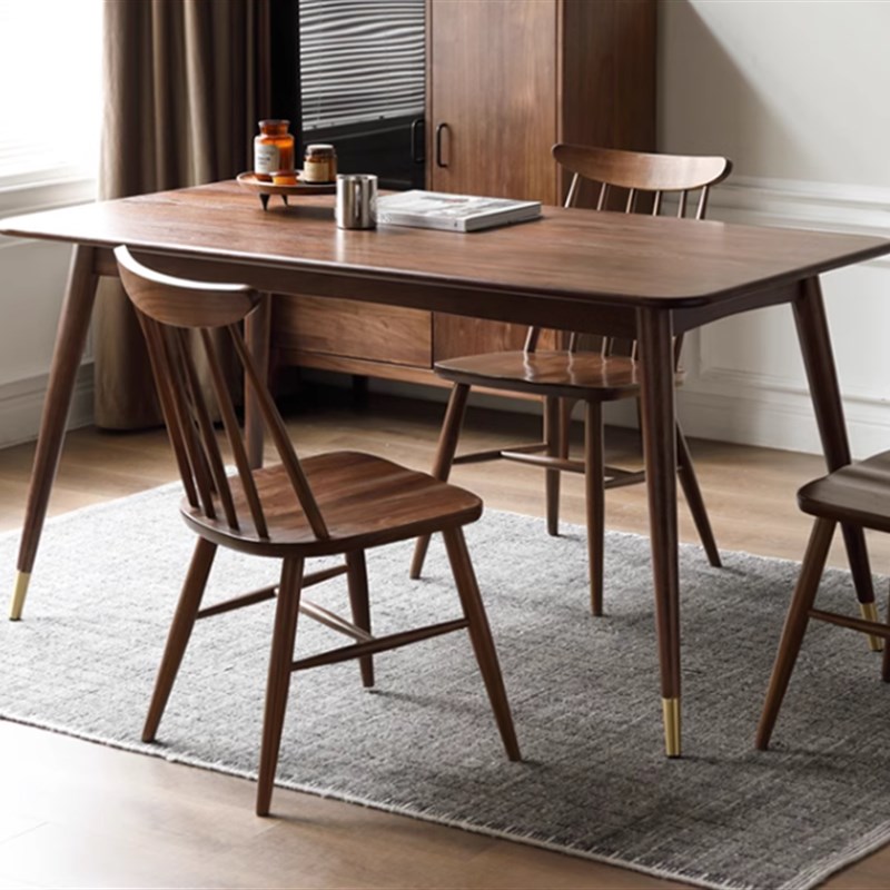 现简约北胡桃木餐桌椅组合轻奢家用长方形小户型书桌办公桌