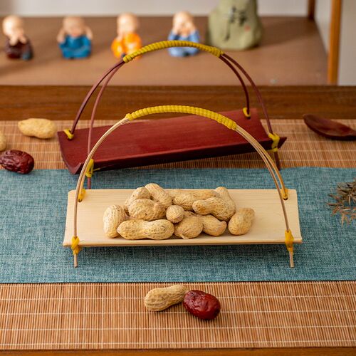 手工编织婚庆摆台小提篮复古田心小茶道竹编点野篮迷你茶点风托盘