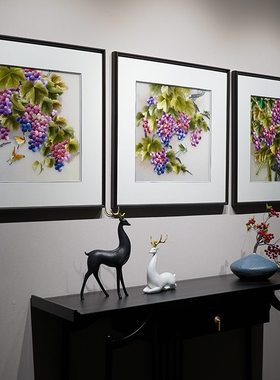 苏州精品紫色纯手工格背景墙刺绣鸟餐厅挂画花客厅沙发新中式风画