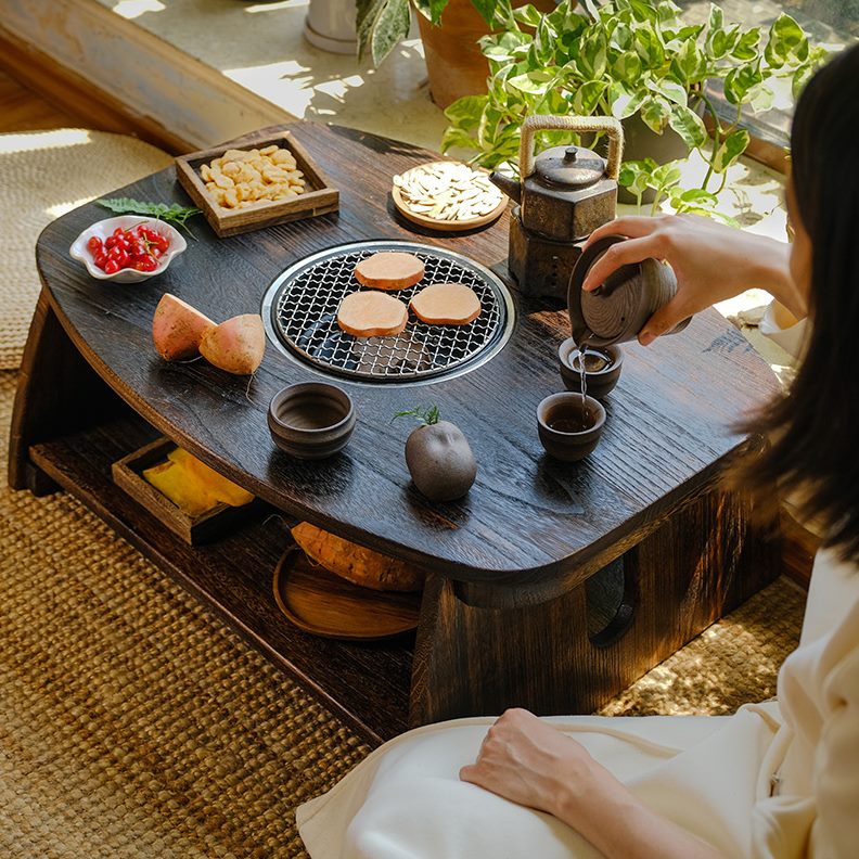 榻榻米茶桌折叠茶小桌子围炉煮茶台火锅茶几家用实木卧室烧烤飘窗