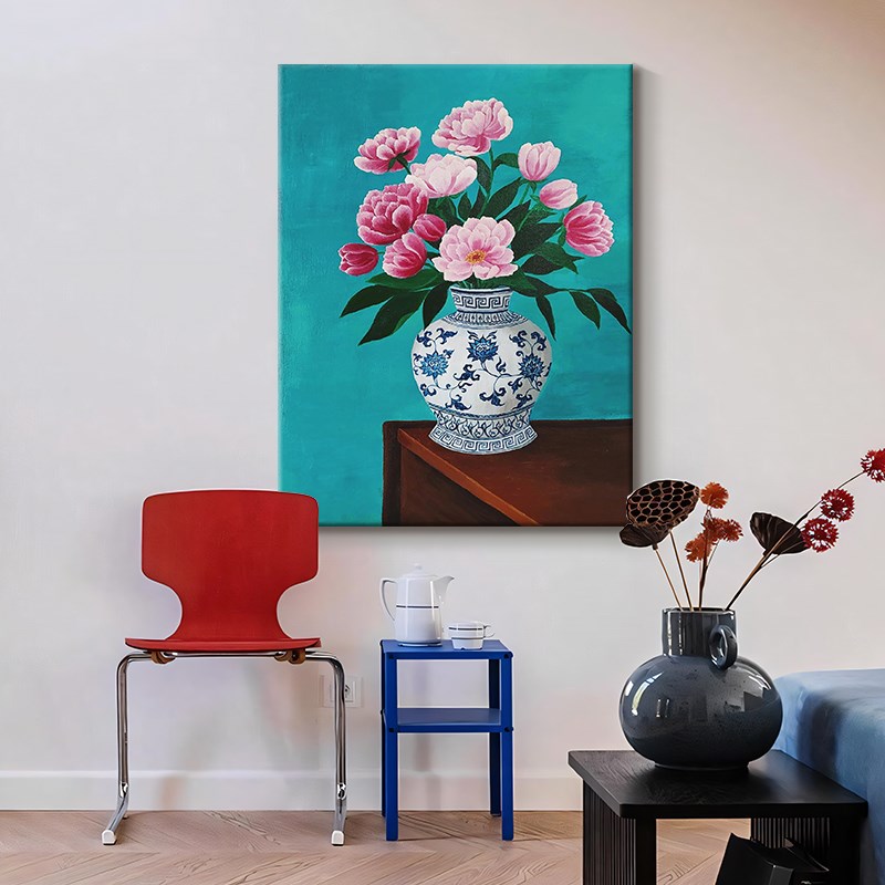 玄关牡丹花开富贵手绘油画抽象餐厅花卉客厅装饰壁画小众艺术挂画图片