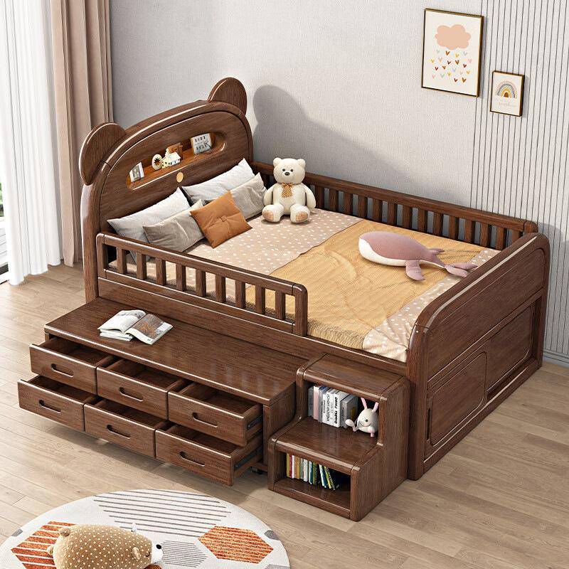 【折扣价】实木儿童床胡桃木半高床男孩护栏女孩房间收纳多功能小