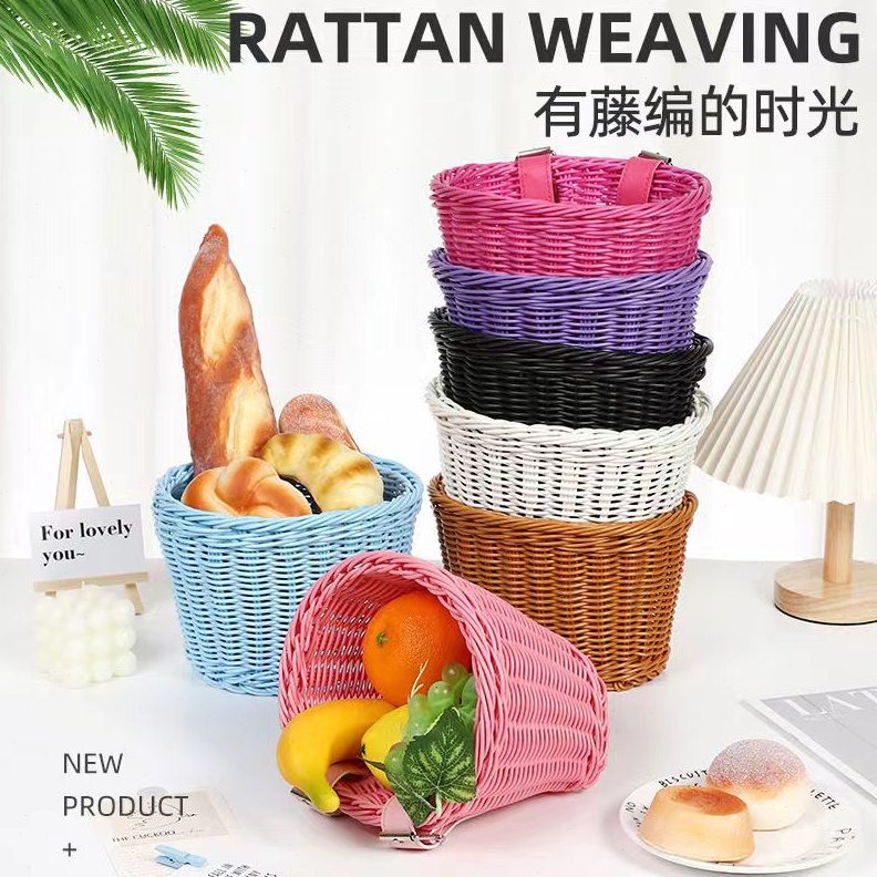 前挂包儿童自行车复古滑板车大容量收纳篮电动自行车通用车筐藤编