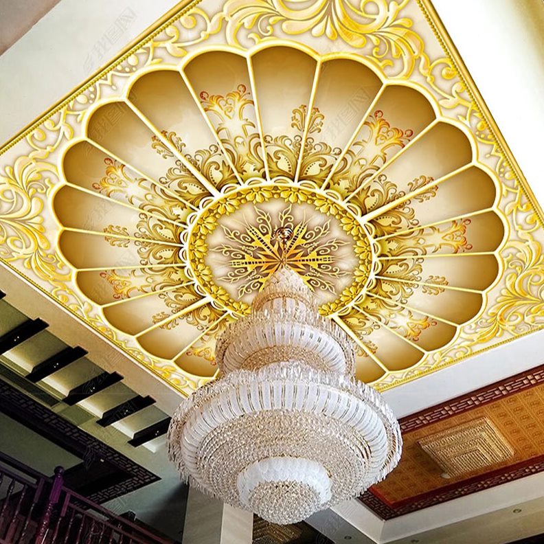 墙纸卧室天花板壁画d8顶棚客厅装饰奢华壁布墙布酒店壁纸欧式吊顶图片