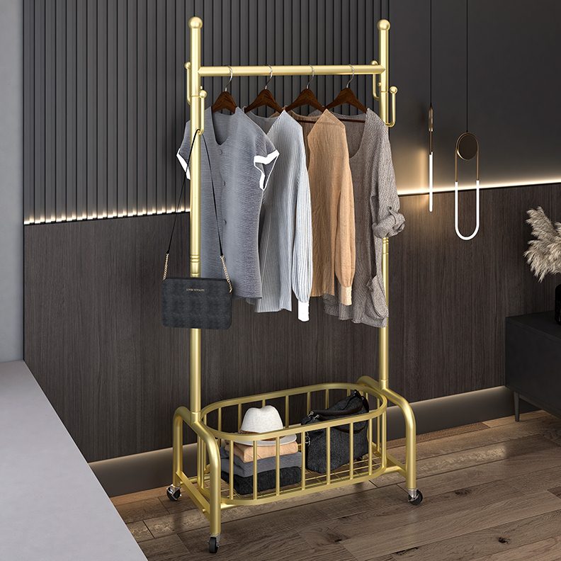 北欧占卧室带衣帽架移动小型网红服多功能晾衣架架子空间挂衣轮不