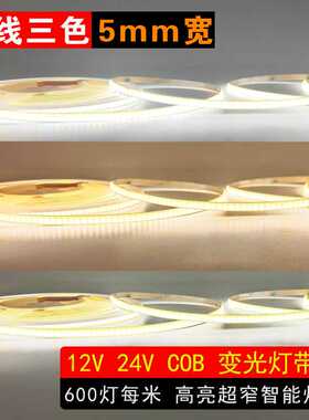 5MM宽24V三线三色正白暖白变色灯带线条灯智能控制COB灯带600灯